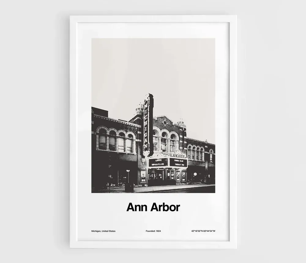 Ann Arbor Michigan Theater, Minimalist Art Print