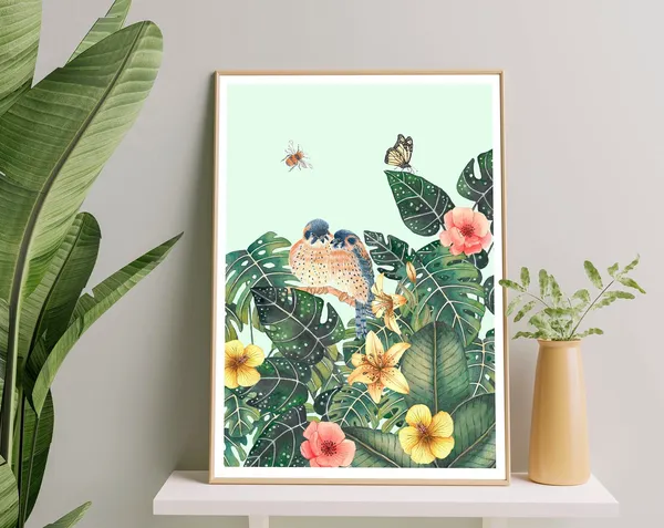 Birds and Plants Tropical Bird Botanical Art Print