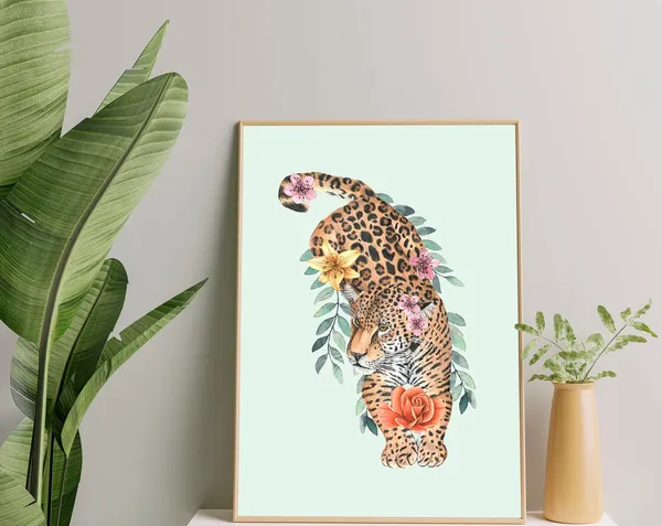 Leopard Artwork for Living Room, Jungle Animal Art Print