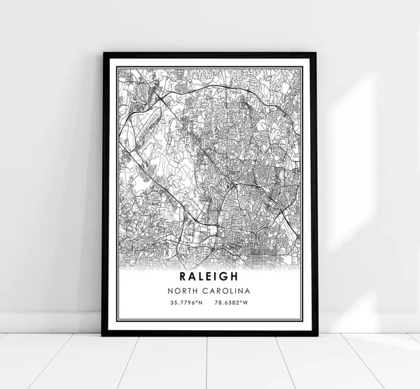 Raleigh Map Print, North Carolina City Poster