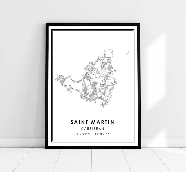 Saint Martin Country Map Travel Poster