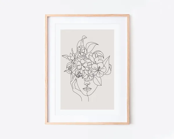 Single Line Woman of Flowers Botanical Art Print