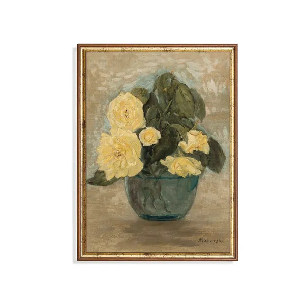 Vintage Still Life With Yellow Roses Art Print