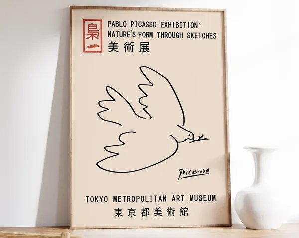 Picasso Bird Exhibition Poster, Vintage Minimalist