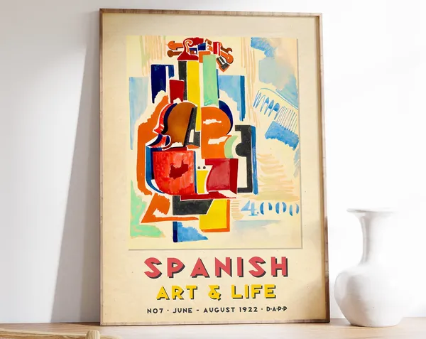 Spanish Exhibition Travel Poster, Vintage Floral Print