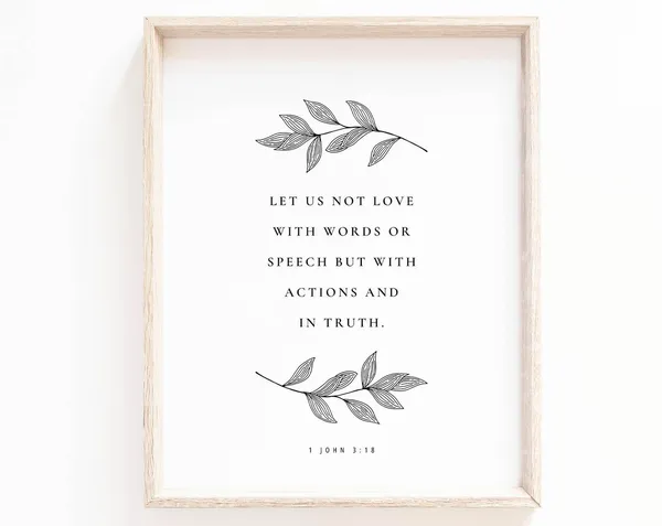 1 John 3:18 Scripture Art Print, Botanical Christian Decor