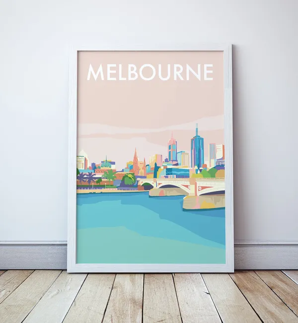 Melbourne City Travel Poster, Victoria Australia