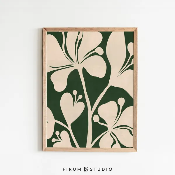Emerald Green Abstract Botanical Flowers Art Print
