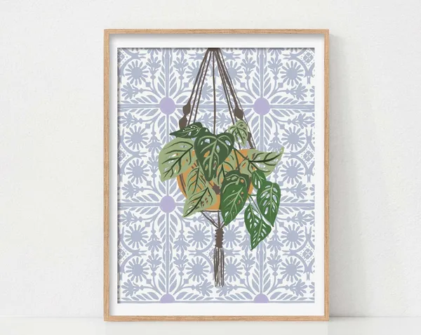 Lisbon Tiles Botanical Plant Wall Art Print