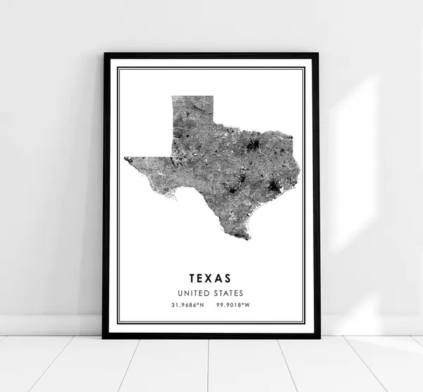 Texas United States Map Print, Travel Wall Poster