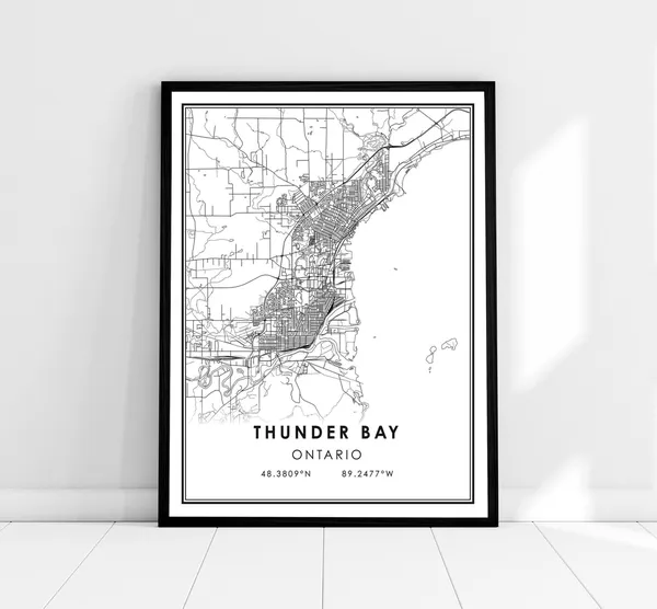 Thunder Bay Map Print, Ontario City Travel Poster