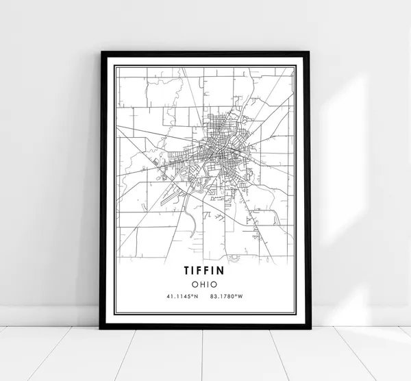 Tiffin Map Print, Ohio City Travel Poster