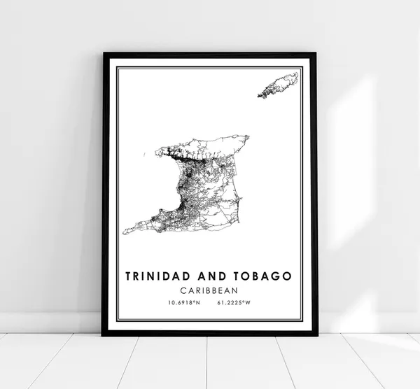 Trinidad And Tobago Map Travel Poster, Caribbean City