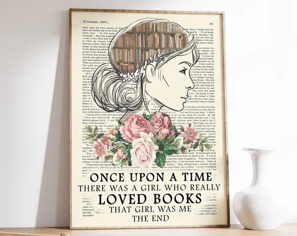 Book Lovers Floral Vintage Reading Poster Print