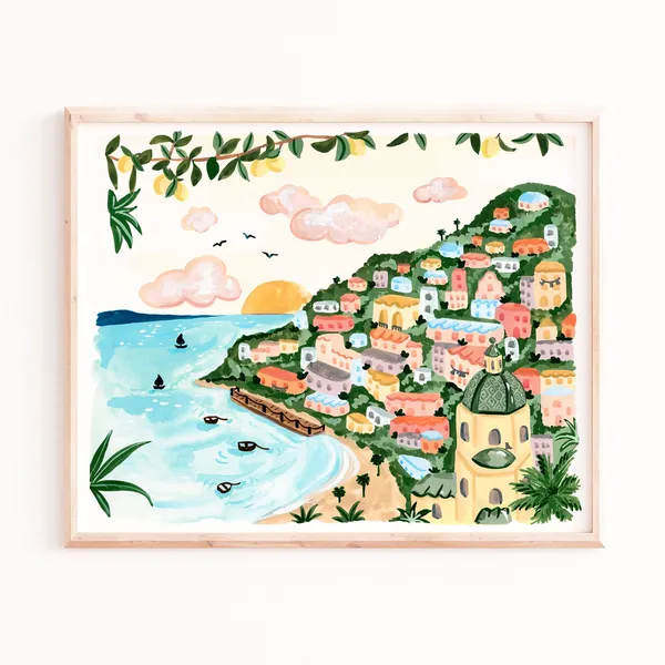 Amalfi Coast Positano Beach Travel Poster