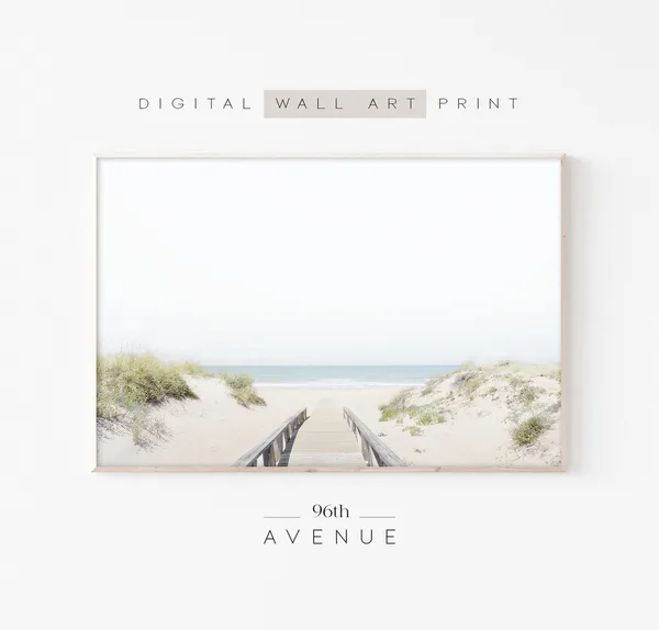 Sand Path Beach Landscape Art Print, Neutral Coastal