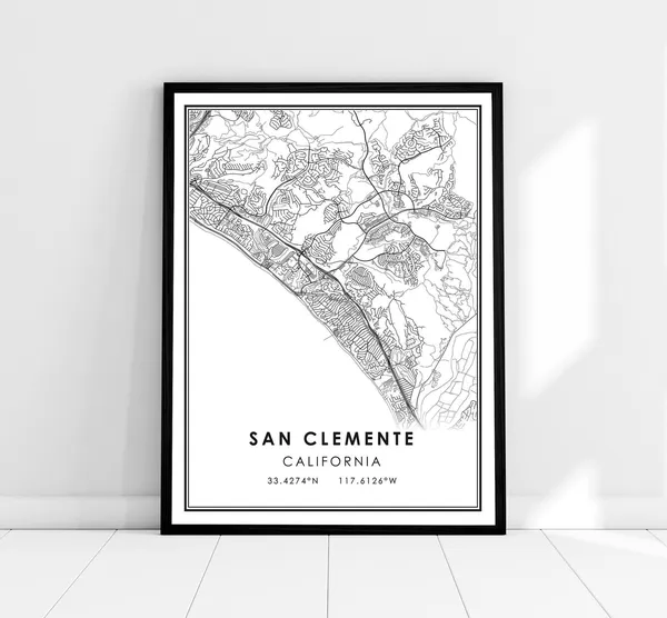 San Clemente Map Print, Travel Poster