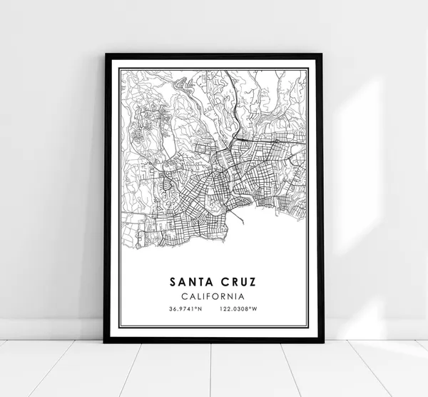 Santa Cruz Map Poster Print, City Travel Wall Art