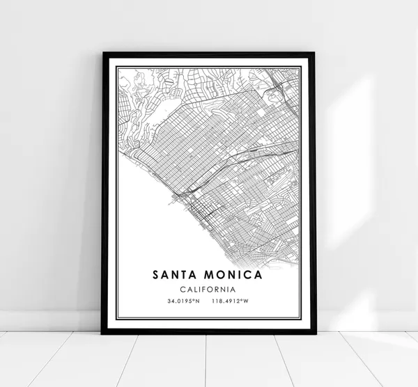 Santa Monica City Map Poster, Holiday Gift