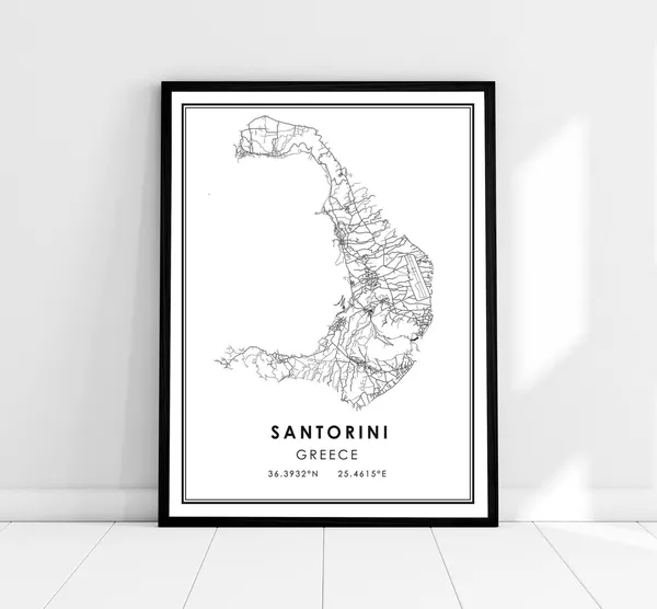 Santorini Map Print, Greece Travel Poster