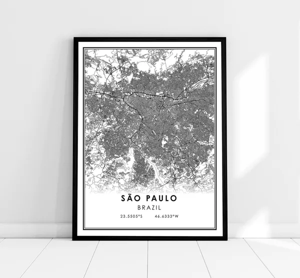 Sao Paulo Map Print, Brazil City Travel Poster
