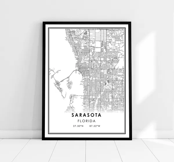 Sarasota Map Poster, Florida City Travel Print