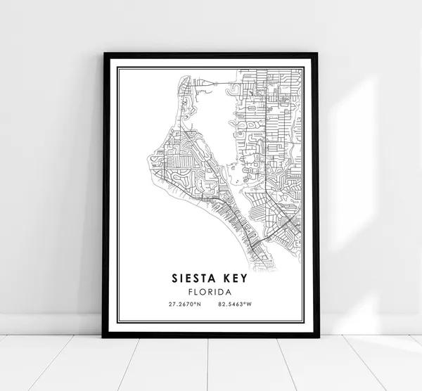 Siesta Key Map Poster, Florida Travel Art Print