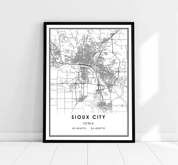 Sioux City Map Poster, Iowa Road Travel Print
