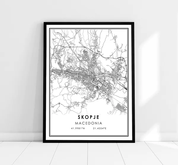 Skopje Map Poster, Macedonia City Travel Poster