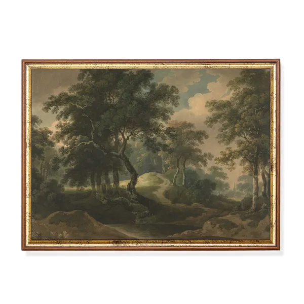 Vintage Landscape Painting, Antique Farmhouse Decor