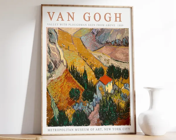 Van Gogh Valley With Ploughman Art Print