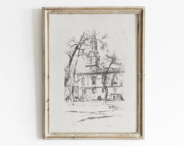 Vintage European Village Architecture Sketch Art Print