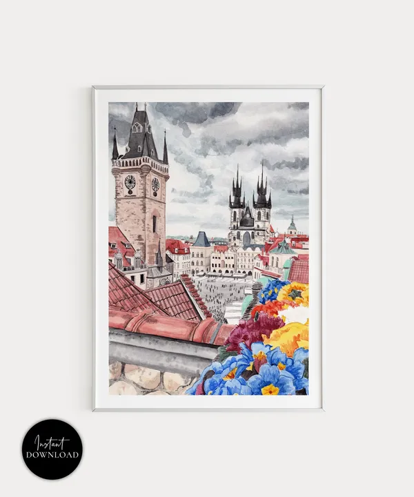 Prague Czech Republic Travel Poster, Cityscape