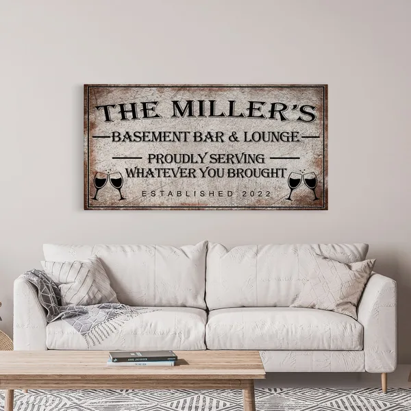Basement Bar Sign, Rustic Lounge Wall Art Print
