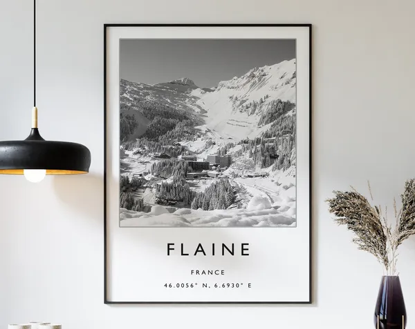 Flaine France Skiing Travel Poster, Winter Sport Art