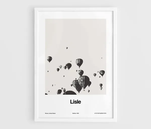 Lisle Illinois Minimalist Art Print, Hot Air Balloons