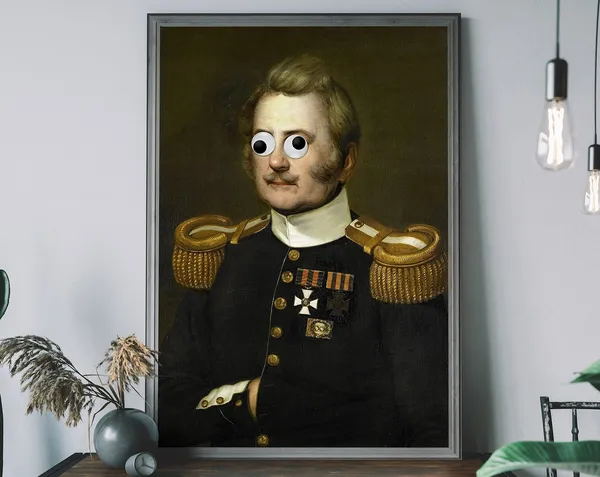 Vintage Regal Portrait With Googly Eyes Art Print