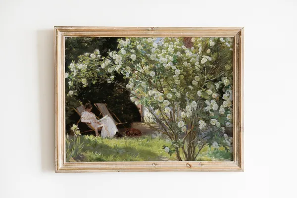 Lady In White Reading, Vintage Botanical Art Print