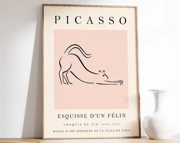 Picasso Exhibition Poster, Vintage Minimalist Cat Print