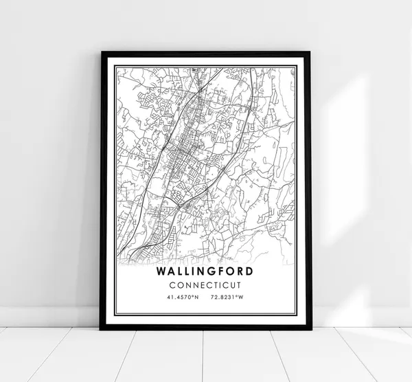 Wallingford Map Print, Connecticut City Travel Poster