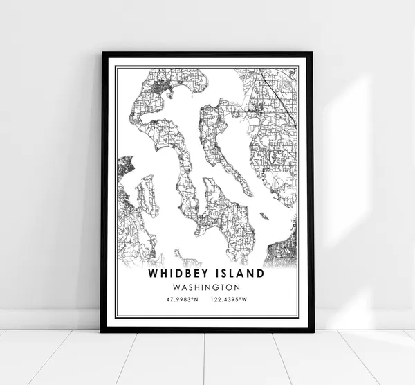 Whidbey Island Map Print, Washington Travel Poster
