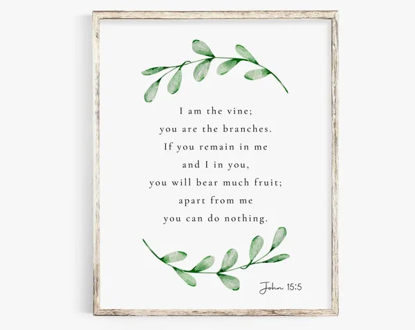 John 15:5 Bible Verse Botanical Scripture Art Print