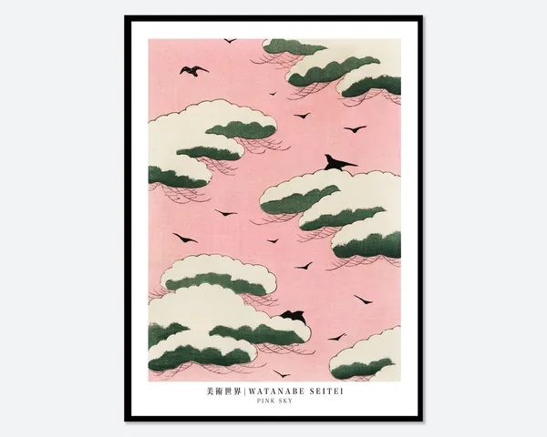 Watanabe Seitei Pink Sky, Vintage Japanese Woodblock Art Print