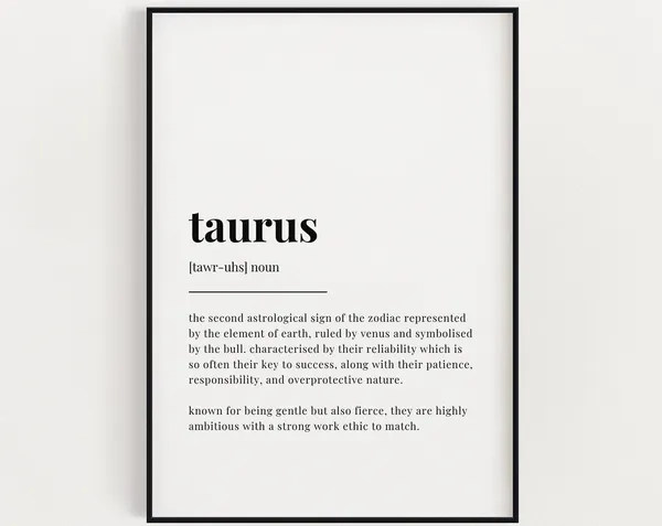 Taurus Definition Meaning Poster, Zodiac Humor