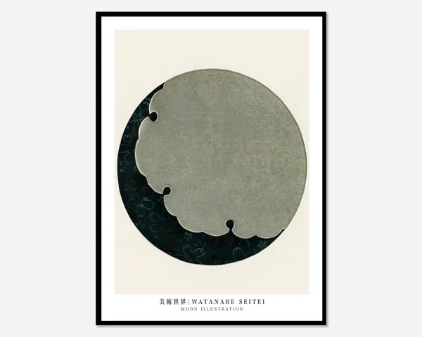 Watanabe Seitei Moon Illustration, Vintage Japanese Woodblock
