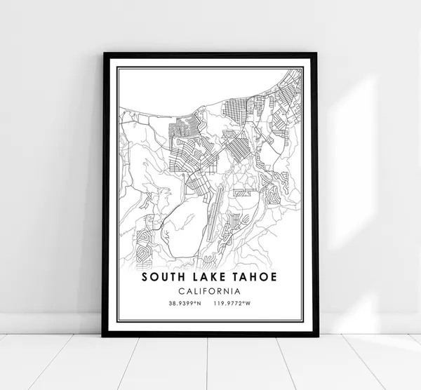 South Lake Tahoe Map Poster, City Travel Art