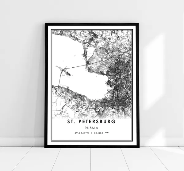 St Petersburg Map Poster, Russia City Travel Art