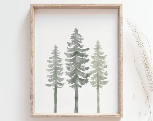 Pine Trees Minimalist Watercolor Forest Art Print