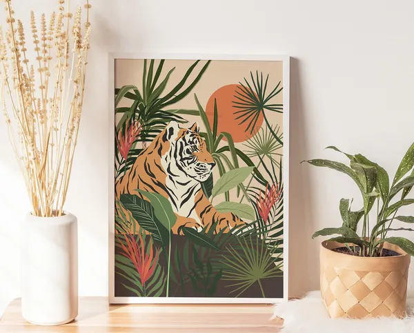 Tiger Boho Tropical Jungle Animal Illustration Art Print