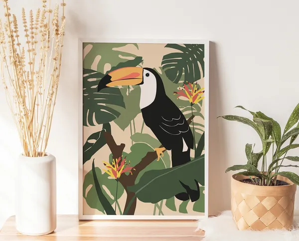 Toucan Bird Print, Tropical Jungle Wall Art